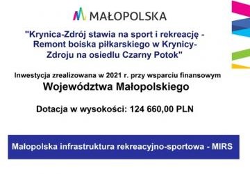 „Gmina Krynica-Zdrój stawia na sport i rekreację – remont boiska piłkarskiego w Krynicy-Zdroju na osiedlu Czarny Potok”