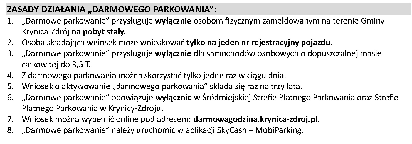 zasady działania Darmowego parkowania