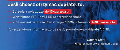 Informacja Ministerstwa Rolnictwa i Rozwoju Wsi o dopłatach