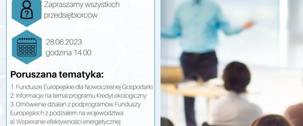 Webinar dla przedsiębiorców - finansowe wsparcie na OZE w ramach Funduszy Europejskich dla Nowoczesnej Gospodarki