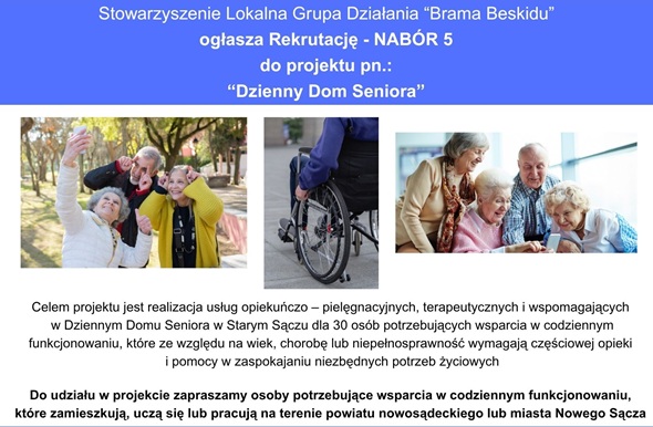 REKRUTACJA DO PROJEKTU PN. „DZIENNY DOM SENIORA” – NABÓR 5