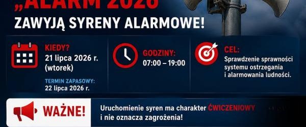 UWAGA! 21 lipca w całej Polsce odbędą się ćwiczenia „ALARM 2026” – usłyszycie syreny alarmowe!