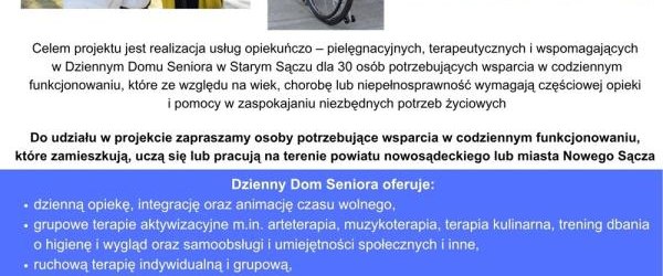 Stowarzyszenie Lokalna Grupa Działania „Brama Beskidu” ogłasza rekrutację do projektu pn. „Dzienny Dom Seniora” w Starym Sączu