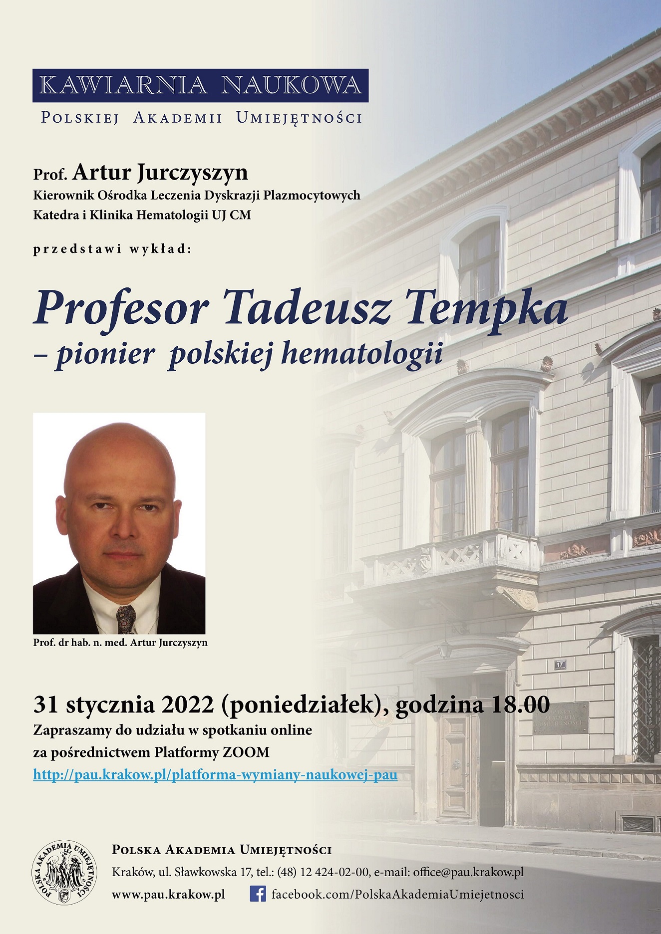 Wykład poświęcony profesorowi Tadeuszowi Tempce - pionierowi polskiej hematologii